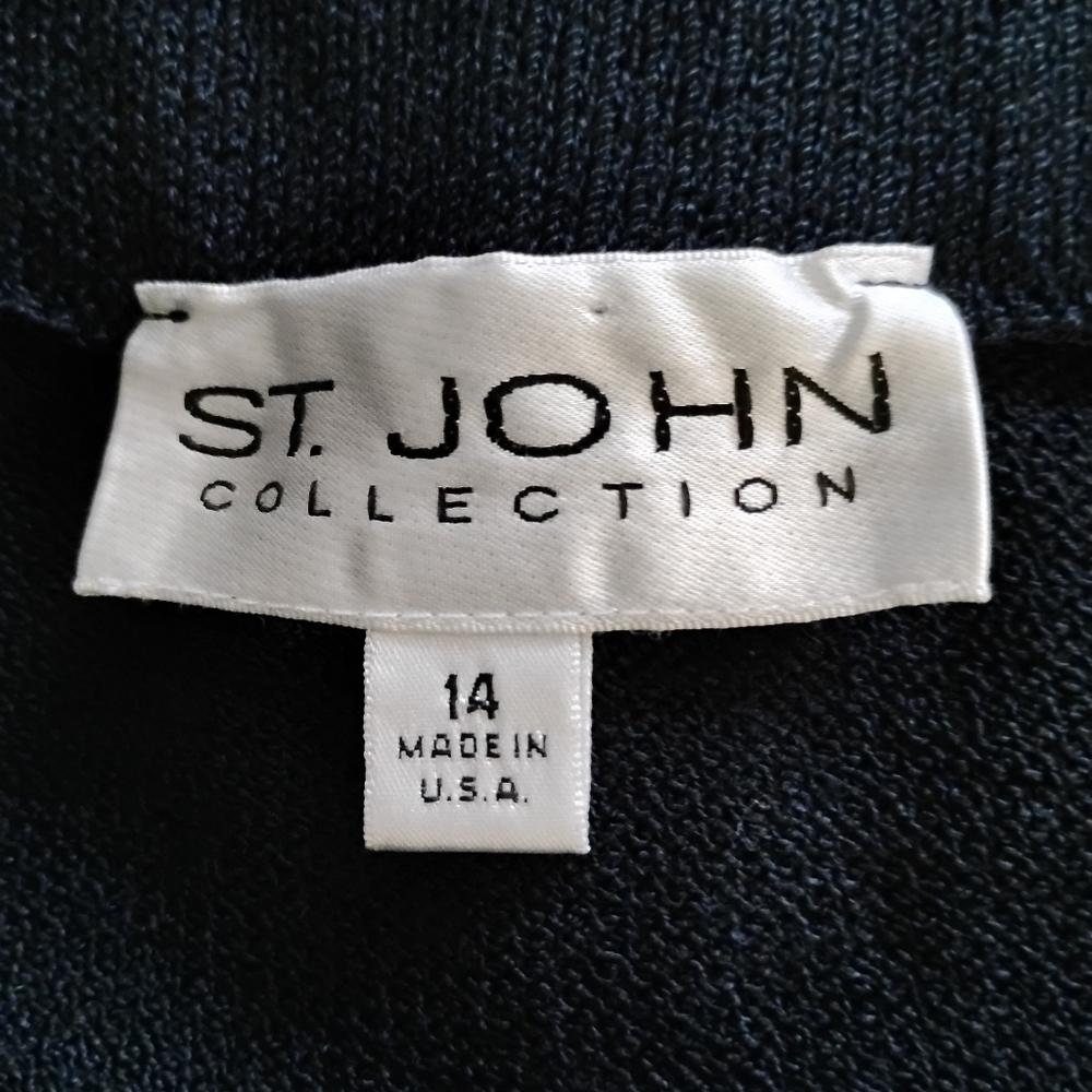 St John Couture Boucle Eyelash Black Silver Silk Metallic Knit Skirt Suit 12 14 - Picture 9 of 13